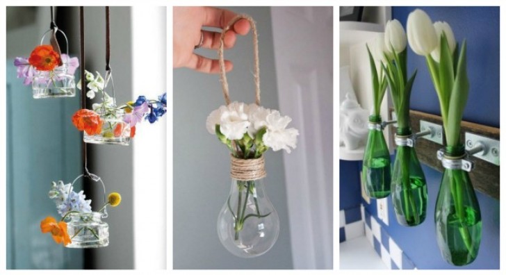 6. Lasciate a briglie sciolte la fantasia: bottiglie, bulbi di lampadine e barattoli di vetro sono tutti contenitori da trasformare in fioriere originali