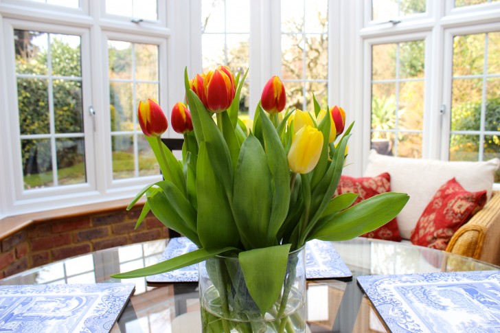 9. Spesso non c'è bisogno di fioriere particolari, basta un comune vaso di vetro per ammirare i petali colorati