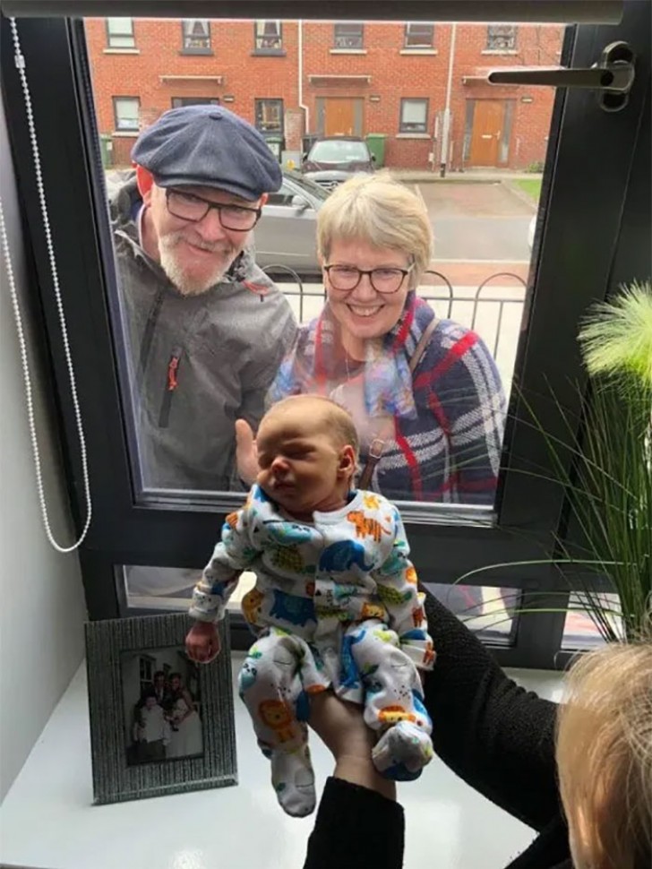 Grandparent's meeting their grandson for the first time during the Coronavirus outbreak