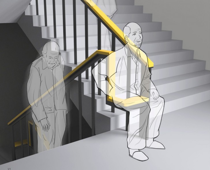 Een bedrijf ontwierp een leuning waarmee ouderen en gehandicapten kunnen uitrusten terwijl ze trap oplopen - 2