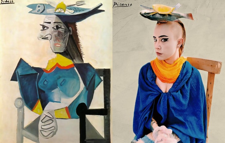 Femme assise au chapeau en forme de poisson - Pablo Picasso