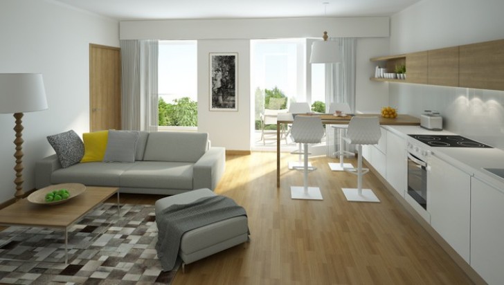4. Un semplice tappeto delimita lo spazio relax dall'angolo cucina