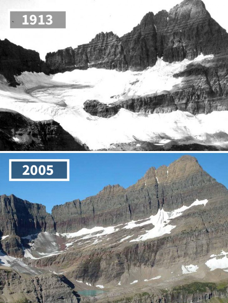 Hoe de Shepard gletsjer in de loop van de jaren is veranderd: hij is langzaam aan het verdwijnen...