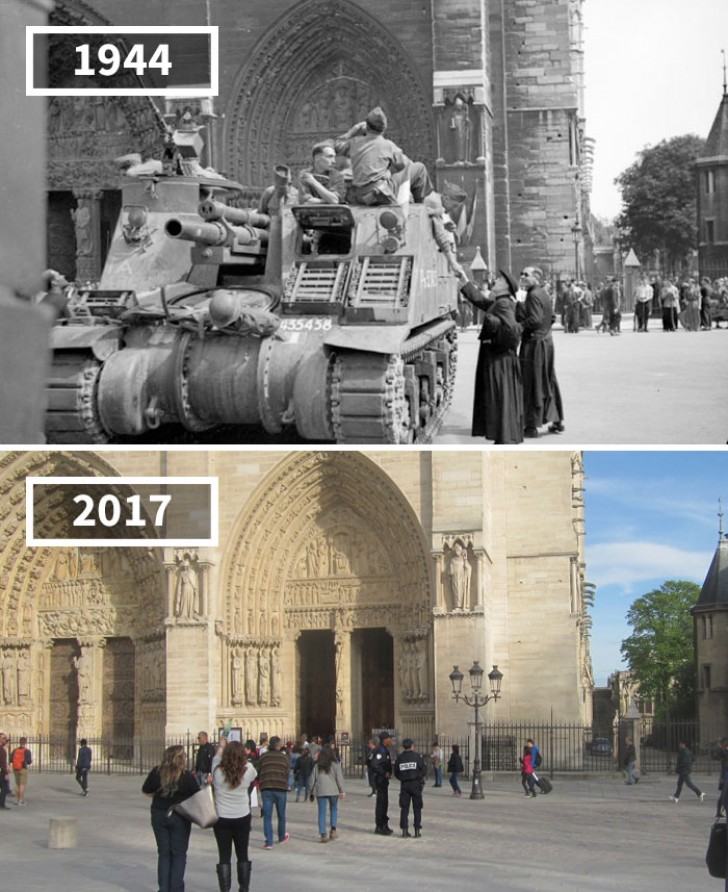 Toen ook de sacristie van de Notre Dame in tijden van oorlog een parkeerplaats was, met tanks klaar om de stad te verdedigen