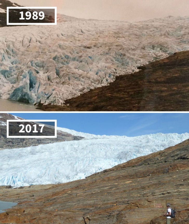 De Svartisen gletsjer in Noorwegen lijkt ook geleidelijk te verdwijnen...