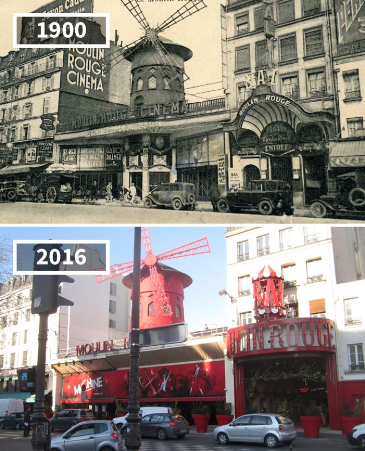 116 ans de différence pour l'un des symboles de la capitale française : le célèbre Moulin Rouge !