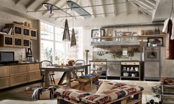 7. Se amate lo stile vintage e industrial, probabilmente vi innamorerete di questa cucina/salotto open space!