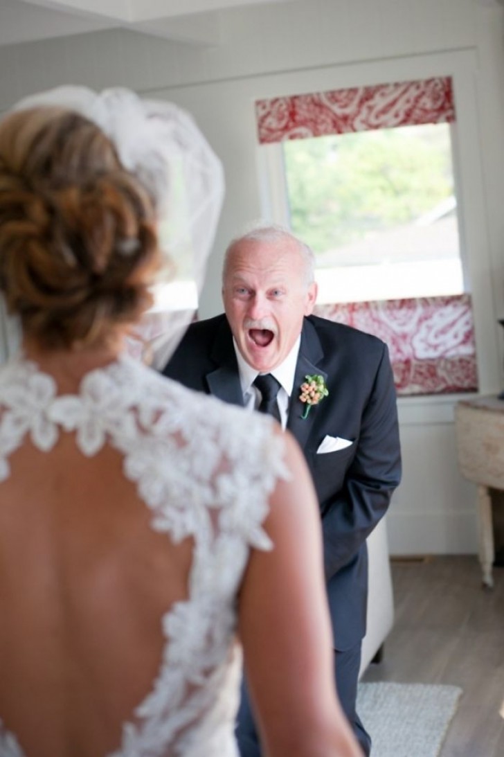 Deze vader moet van vreugde hebben geschreeuwd toen hij zijn mooie dochter voor het eerst in een trouwjurk zag!