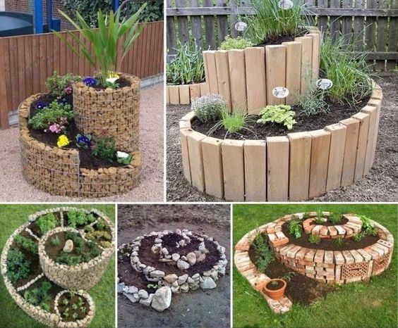 2. Si vous avez assez de place, vous pouvez construire une structure en spirale avec des planches de bois ou des pierres – idéale pour vos plantes aromatiques ou ornementales !