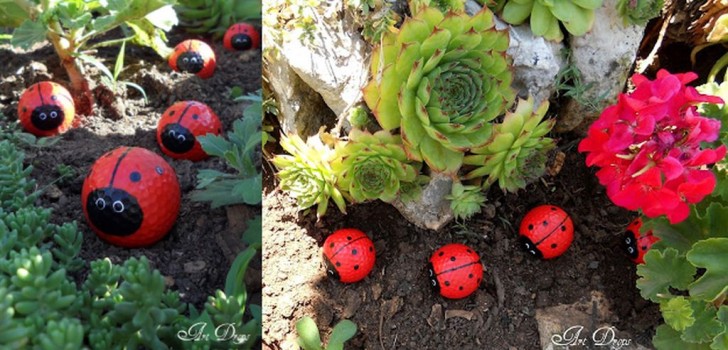 A questo punto dovrete solo incollare gli occhi col bianco e avrete le vostre coccinelle pronte da sparpagliare tra le piante