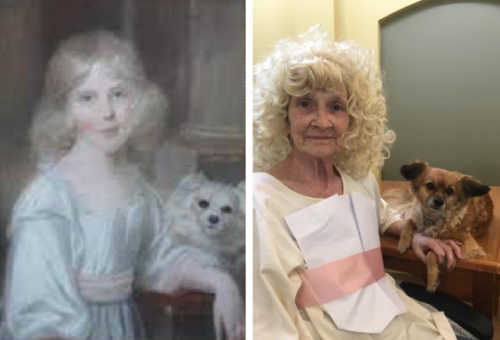 1. Brenda Hawkes si è trasformata nella "Ragazza con cane" di John Russell (1790), grazie all'aiuto della sua cagnolina Ellie
