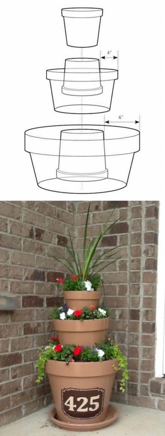Potete ad esempio impilare dei vasi di terracotta di dimensioni differenti per ottenere una fioriera verticale