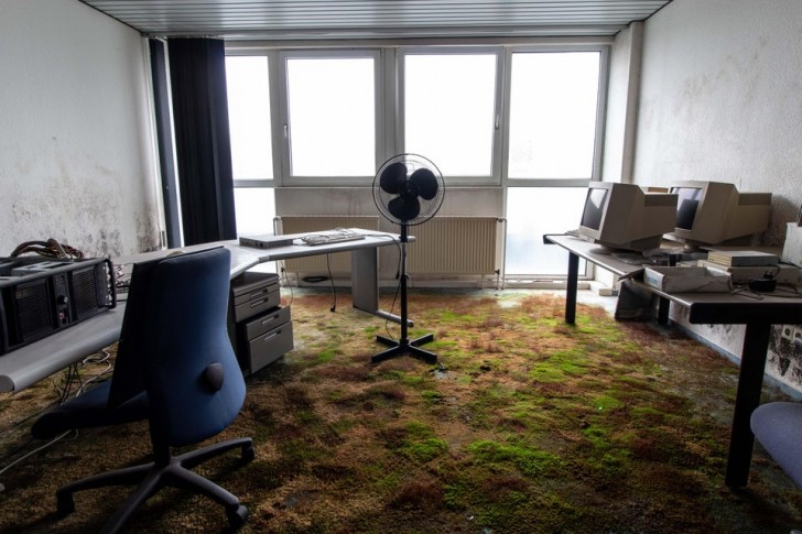 8. Un vieux bureau abandonné en Allemagne : l'herbe a même poussé au sol