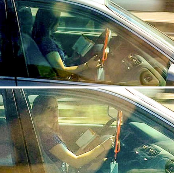 7. Distrarsi alla guida può essere fatale, eppure non tutti lo hanno capito bene: qui addirittura la guidatrice sta leggendo...