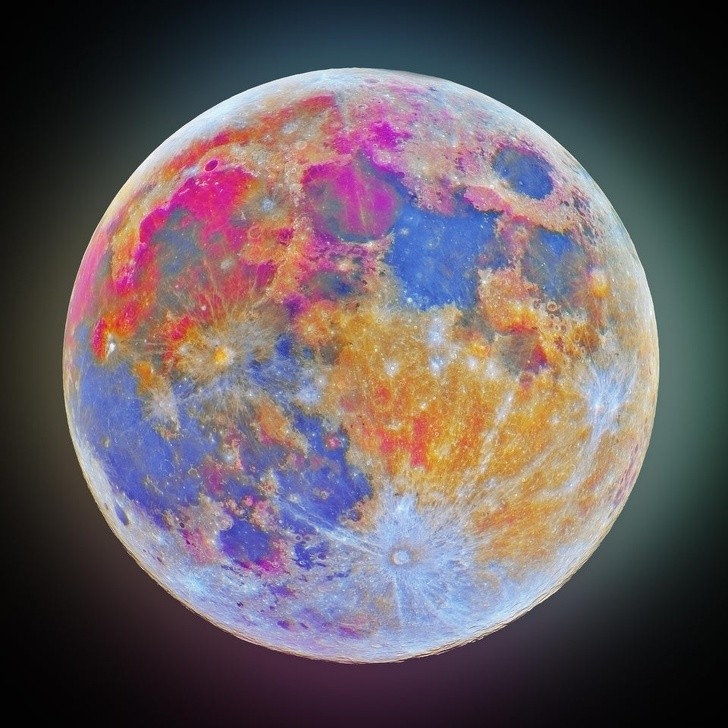 1. Een merkwaardig, "bloemig" en minder bekend aspect van de maan, vastgelegd met ultraviolette en infraroodfilters