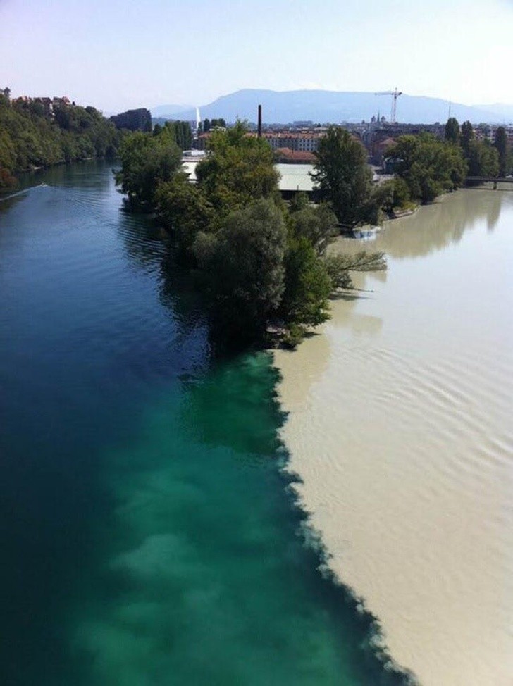 7. Twee rivieren die elkaar raken in Genève, in Zwitserland