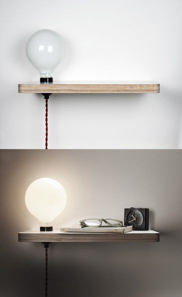 12. Una mensola semplice diventa un comodino minimalista e originale se abbinate una lampada oversize