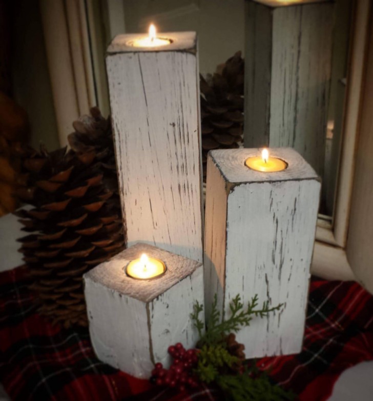5. Porta candele di legno riciclato