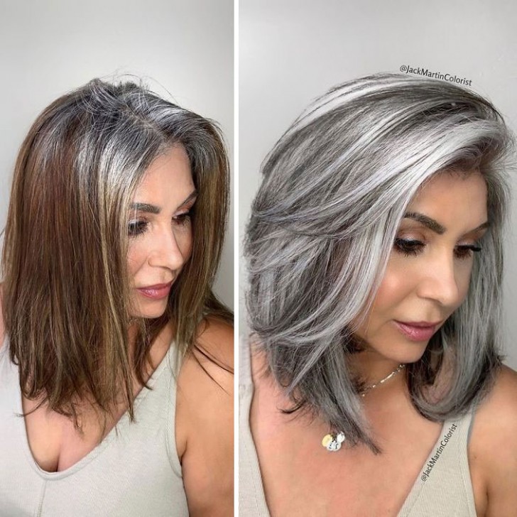 Marin's specialty is matching the client's natural grey color with his dyes so that their hair looks as natural as possible