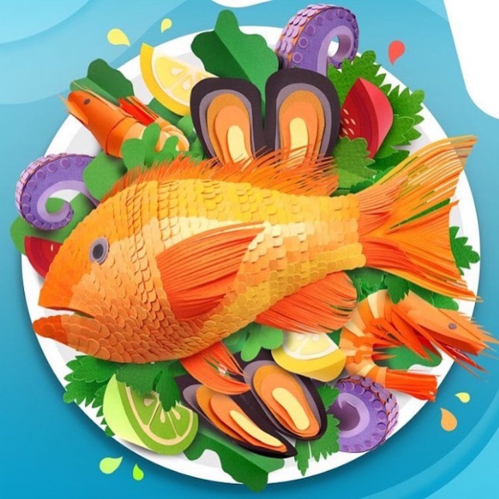 7. Colori accesi e realismo impressionante per questo meraviglioso "piatto" a base di pesce