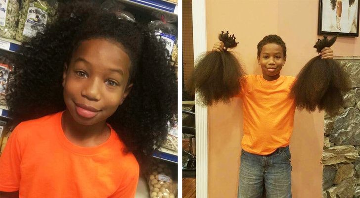 This young boy who just donated the hair he grew out for two years to a child cancer patient