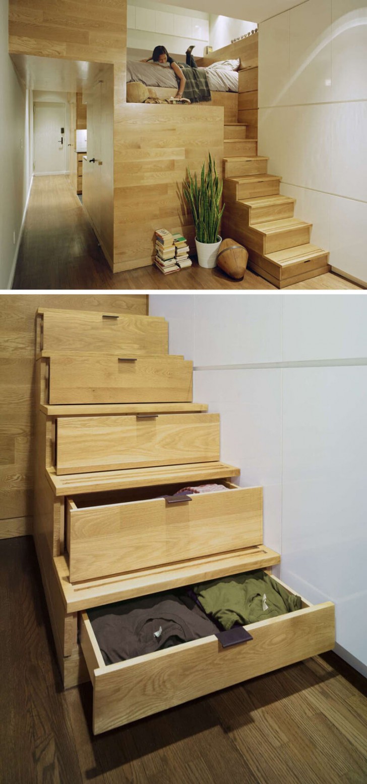 Tanto minimal quanto elegante: questa scala nasconde in ogni scalino un cassetto.