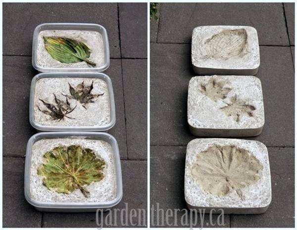 1. Usate foglie dai disegni affascinanti per decorare piastrelle di cemento