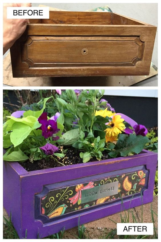 9. Un vieux tiroir d'un meuble délabré que vous ne pouvez pas récupérer autrement peut devenir une jardinière unique
