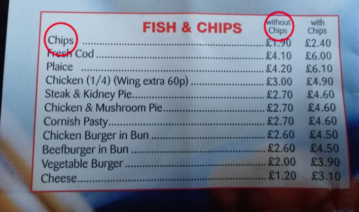 4. Auf diesem Menü steht der Preis der Chips ... ohne Chips!