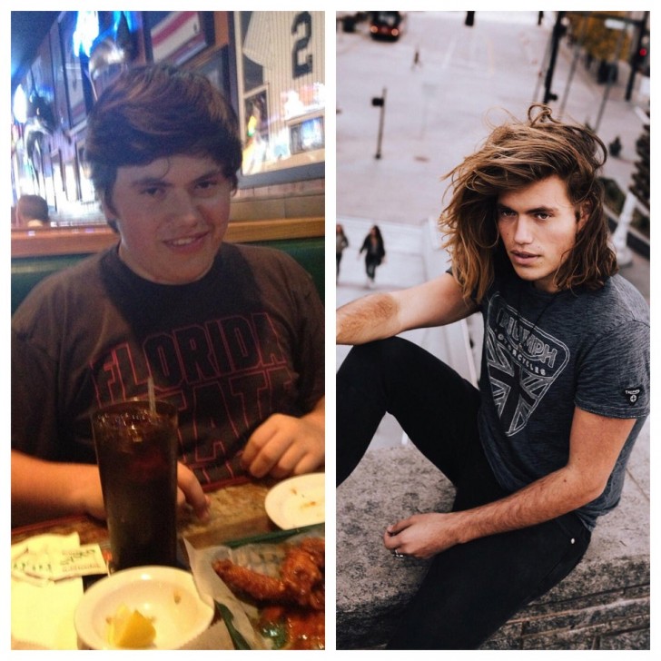 Sur la photo de gauche, il avait 19 ans, sur celle de droite 21 : en seulement 3 ans, ce garçon a connu une transformation impressionnante !