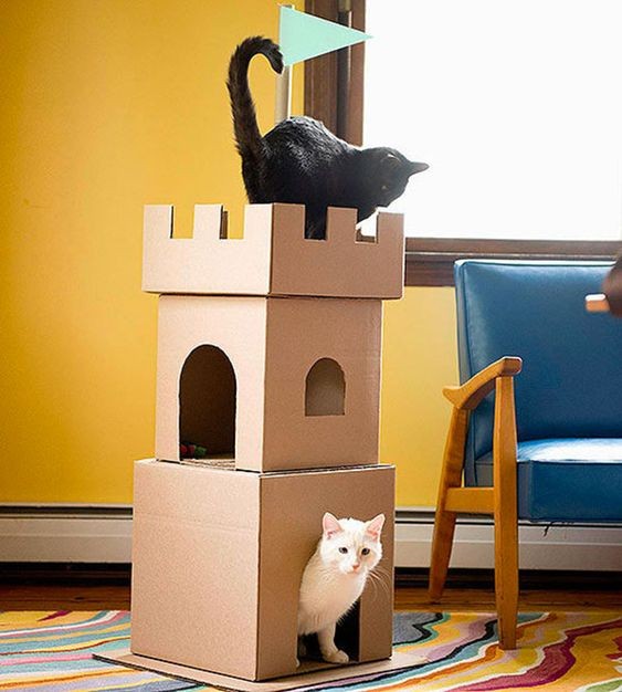 5. Per i gatti non c'è cuccia che regga il confronto con gli scatoloni di cartone: allora perché non ricavarne un castello?