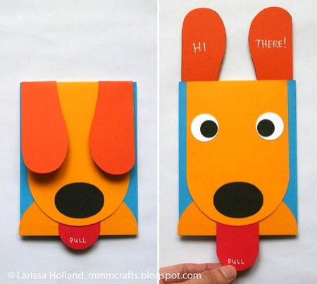 6. Questo bigliettino a forma di cane è un pop-up: tirando la lingua drizza le orecchie!