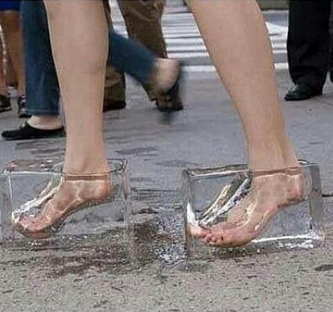 These are all the fashion rage right now ... high heeled shoes made from blocks of ice