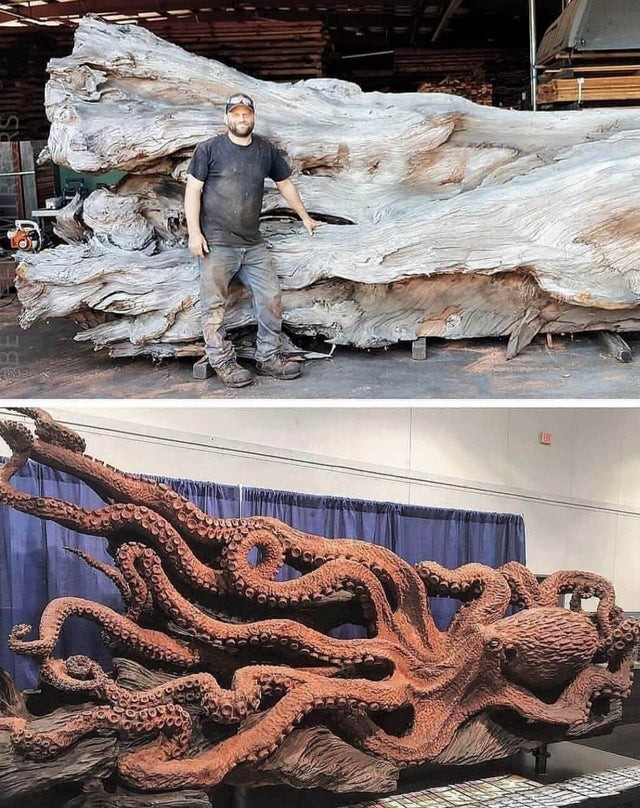 Una magnifica scultura in legno: l'impressionante prima e dopo!