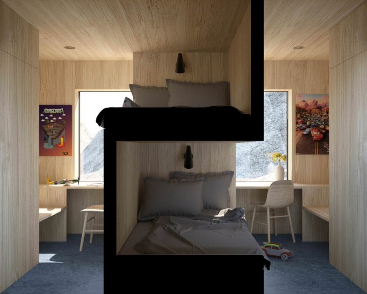6. Zwei Betten, die die Privatsphäre der Gäste auf beiden Seiten des Zimmers gewährleisten sollen