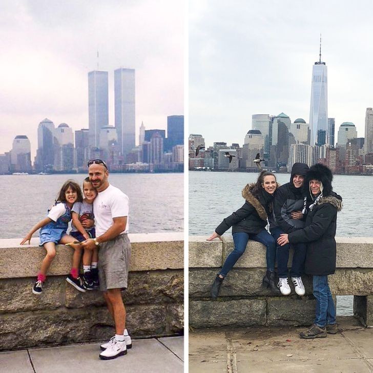 La mia famiglia ha ricreato la foto che avevamo scattato a New York nel lontano 1999...che tristezza quello skyline senza Torri Gemelle...