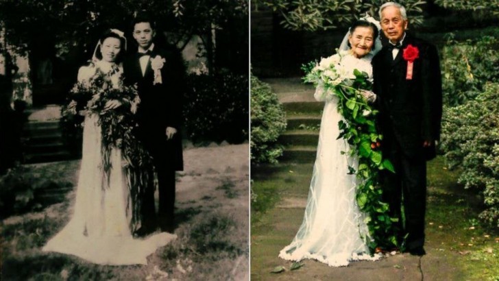 Ricreano la stessa foto del loro matrimonio...70 anni dopo!