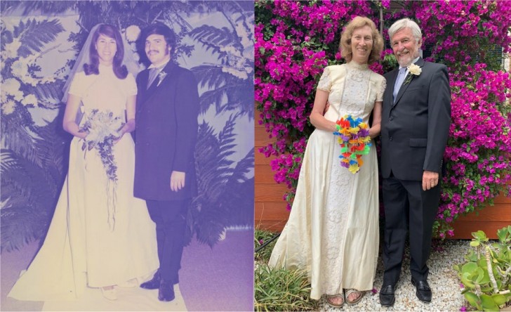 La stessa foto matrimoniale per celebrare il 50° anniversario insieme! Che tenerezza!