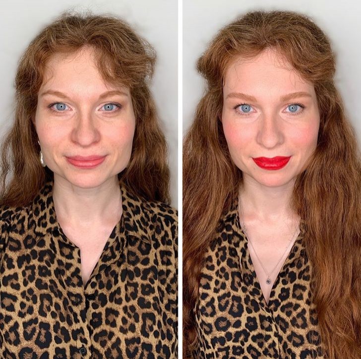 Just look at what that splash of red lipstick can do to this girl's look! 