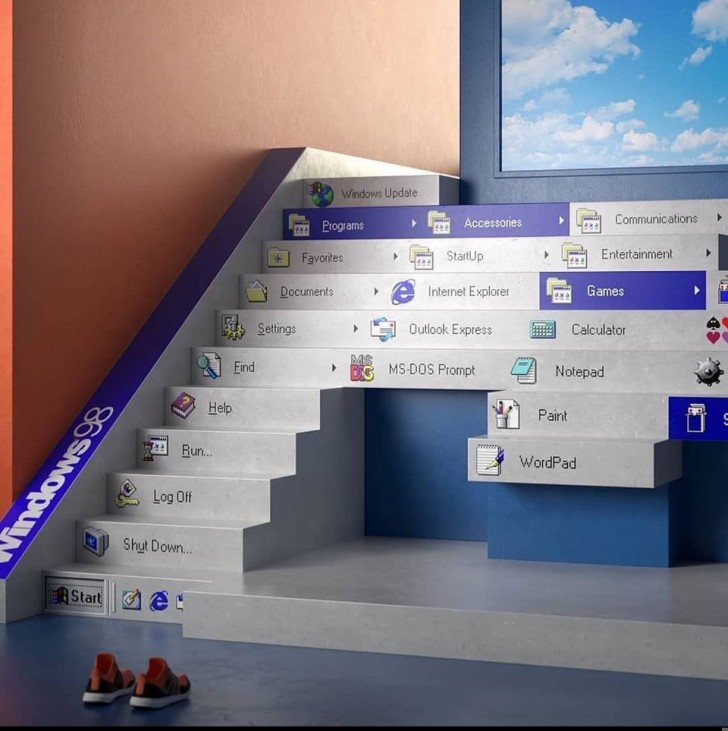 L'artiste Julian Rivoire a créé un escalier extraordinaire qui rappelle... Windows 98 !