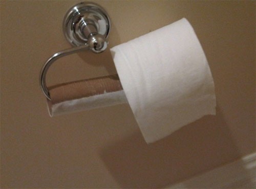 L'extrême effort de jeter le rouleau de papier toilette vide
