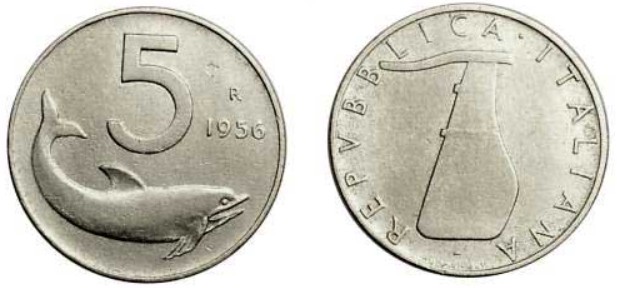 3. Le 5 lire con il delfino del 1956