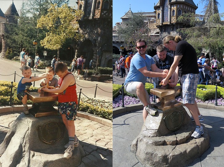 12. Drei Freunde in Disneyland, die heute noch versuchen, das Schwert aus dem Stein zu ziehen!