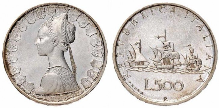 Moneta d’argento da 500 lire del 1957