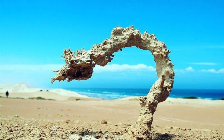 13. Nemmeno la sabbia si salva dai fulmini: in questo caso ha creato una sorta di scultura sulla spiaggia