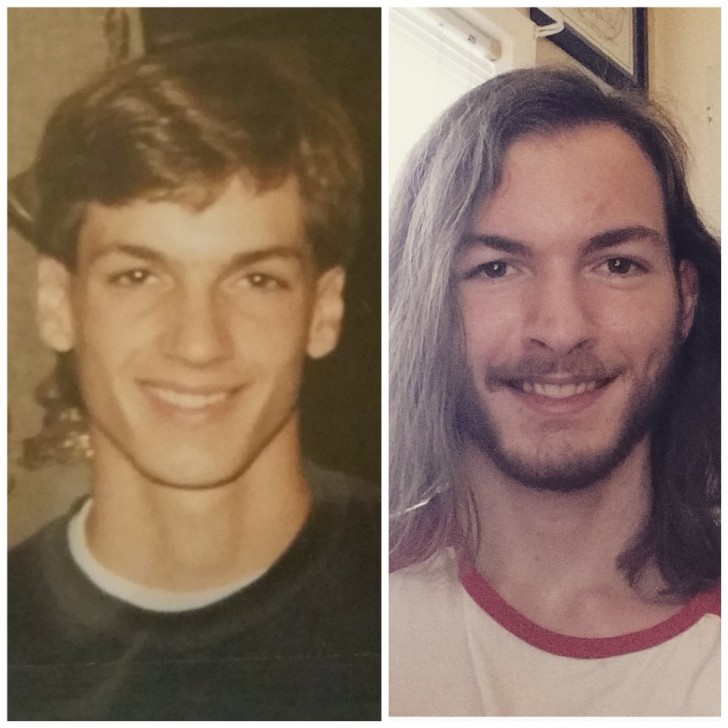Vous ne le croirez pas, mais ce n'est pas la même personne : à gauche le père, à droite le fils, seulement avec des cheveux beaucoup plus longs !