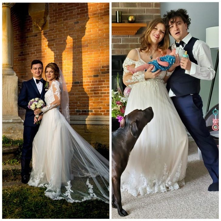 Before and after the wedding: the arrival of a son and a dog!