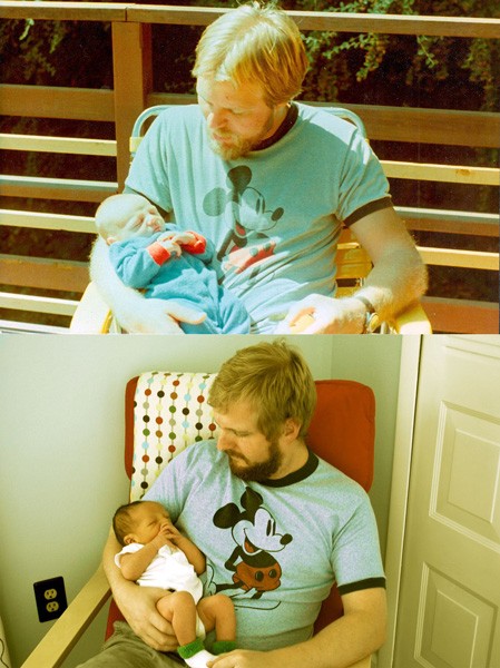 15. Vater und Sohn in zwei wichtigen Momenten ihres Lebens ... gleiche Pose, gleiches Shirt.