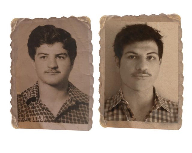 17. "A destra, la foto del passaporto di mio padre, a sinistra quella di mio fratello al giorno d'oggi"