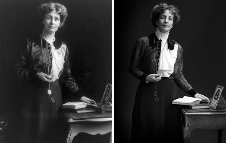 3. Emmeline Pankhurst, de Britse activiste die de "suffragette" -beweging leidde (links) en haar achterkleindochter (rechts)